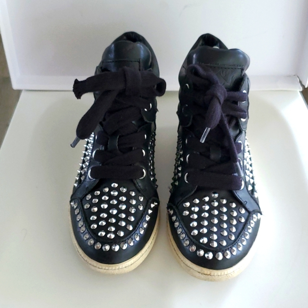 ASH Limited Zest black leather hitop sneaker with silver studs